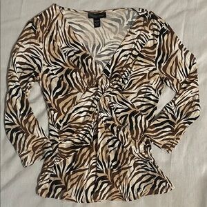 Cable & Gauge Zebra Print V-Neck Blouse